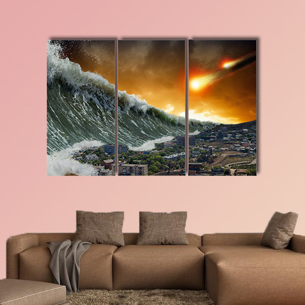 Apocalyptic dramatic background asteroid impact, end of world multi panel canvas wall art