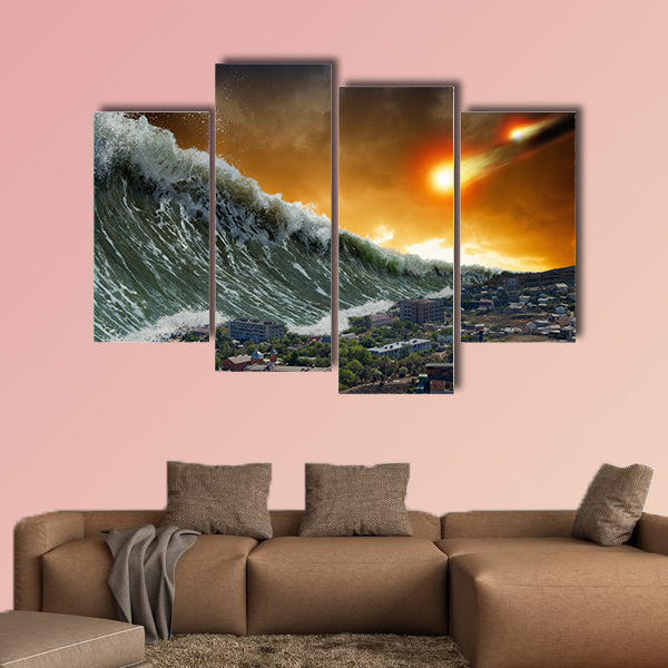 Apocalyptic dramatic background asteroid impact, end of world multi panel canvas wall art