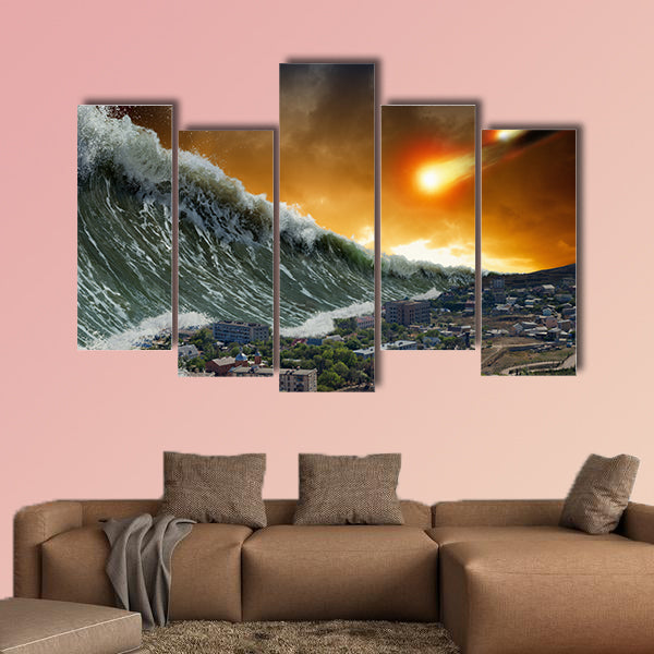 Apocalyptic dramatic background asteroid impact, end of world multi panel canvas wall art