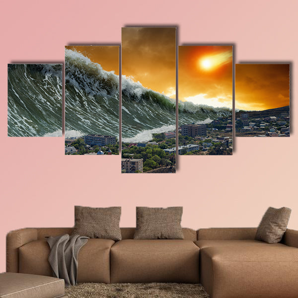 Apocalyptic dramatic background asteroid impact, end of world multi panel canvas wall art