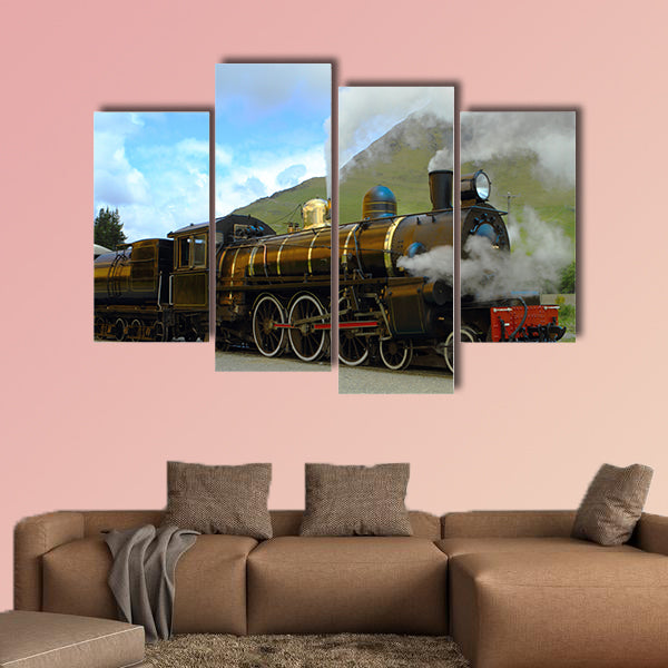 Historic steam train in South Island, New Zealand Multi panel canvas wall art