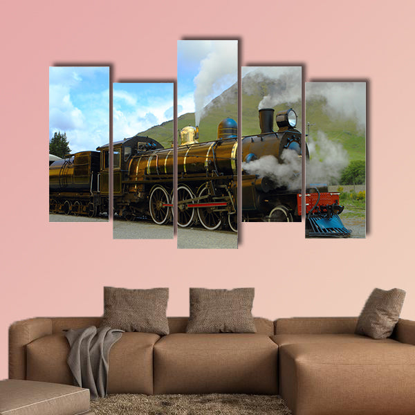 Historic steam train in South Island, New Zealand Multi panel canvas wall art