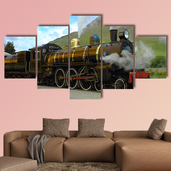 Historic steam train in South Island, New Zealand Multi panel canvas wall art