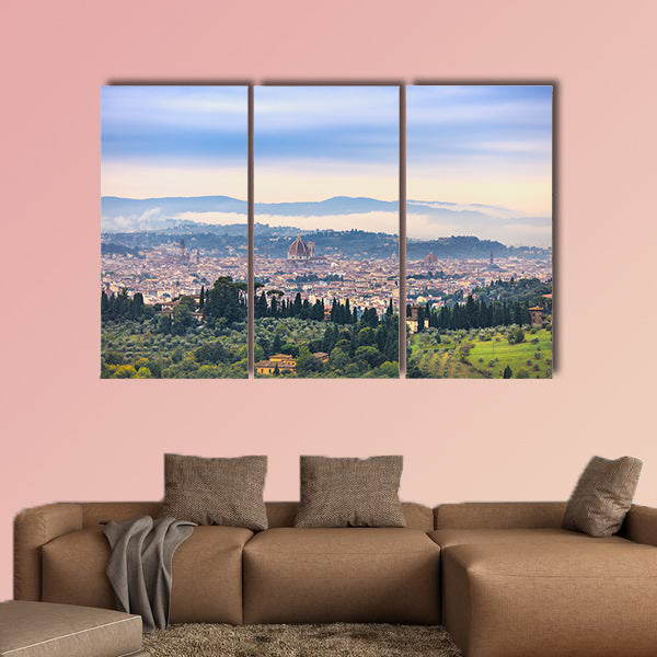 Florence or Firenze aerial foggy morning cityscape Italy multi panel canvas wall art