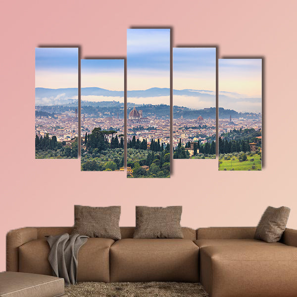 Florence or Firenze aerial foggy morning cityscape Italy multi panel canvas wall art