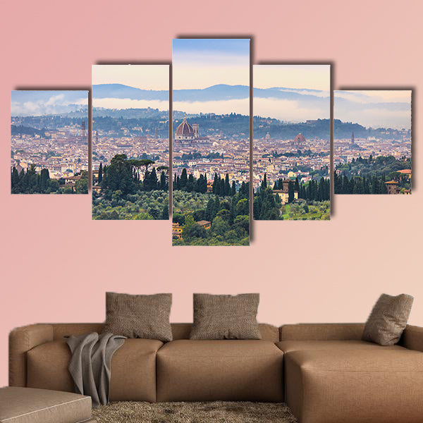 Florence or Firenze aerial foggy morning cityscape Italy multi panel canvas wall art