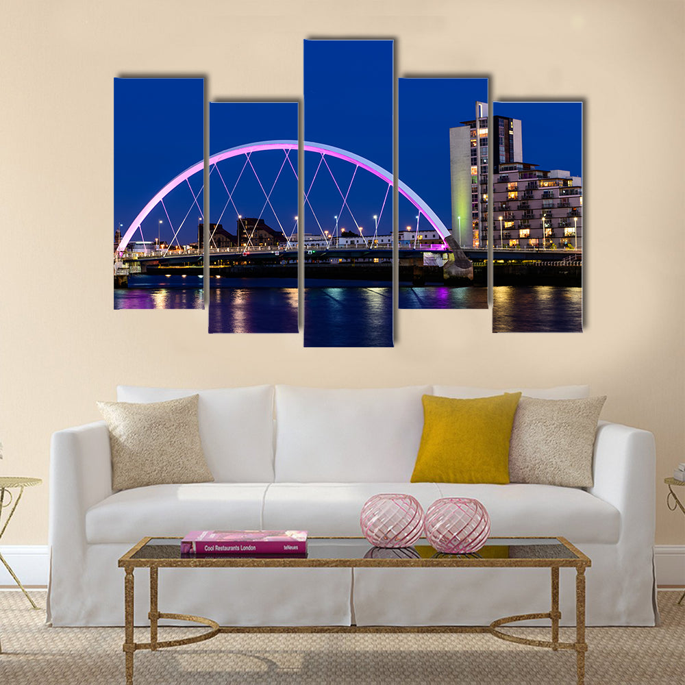 The Clyde Arc spanning the river Clyde at dusk, Glasgow, Scotland, UK, Multi Panel Canvas Wall Art