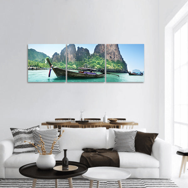Boats on Railay beach in Krabi Thailand panoramic canvas wall art