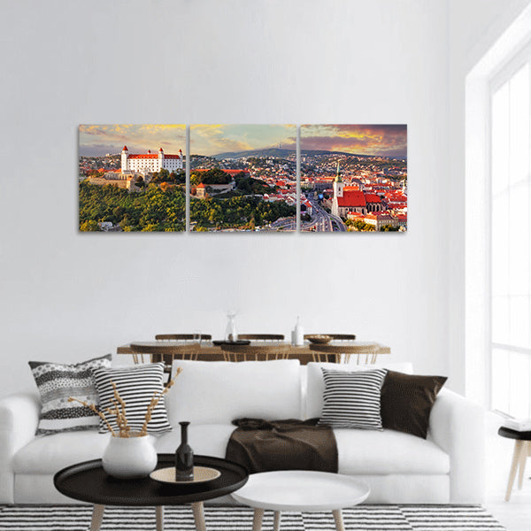 Bratislava at sunset - aerial view, Slovakia panoramic canvas wall art