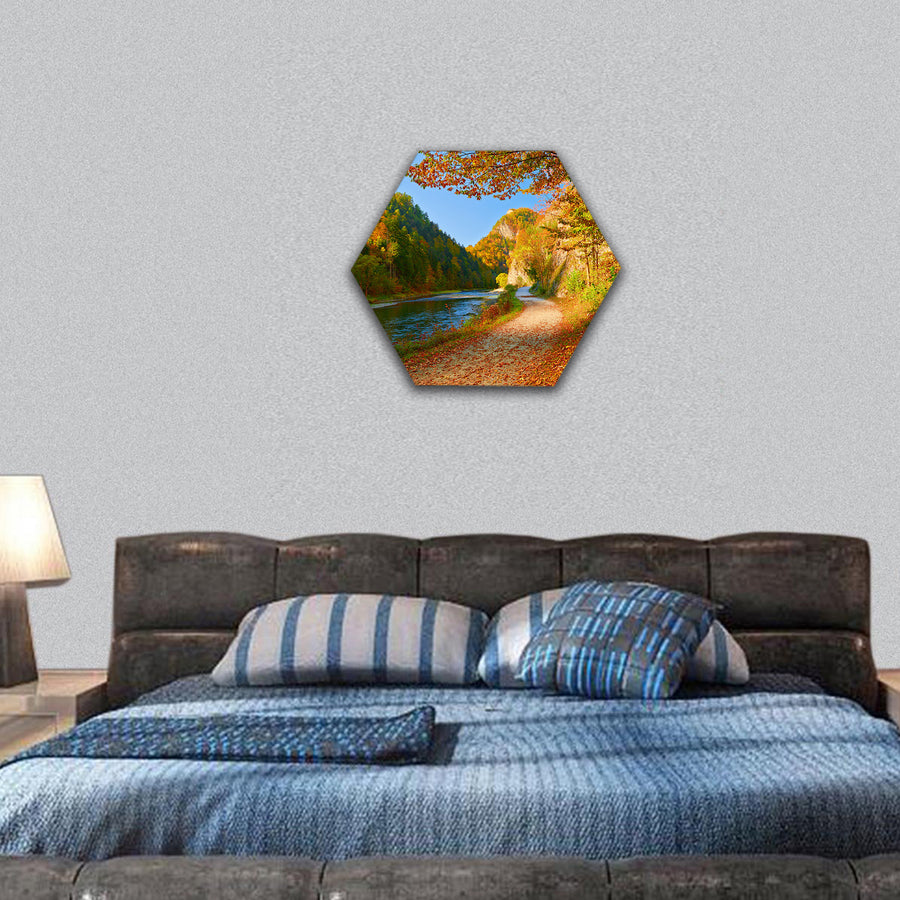 Autumn landscape with The Dunajec River hexagonal canvas wall art