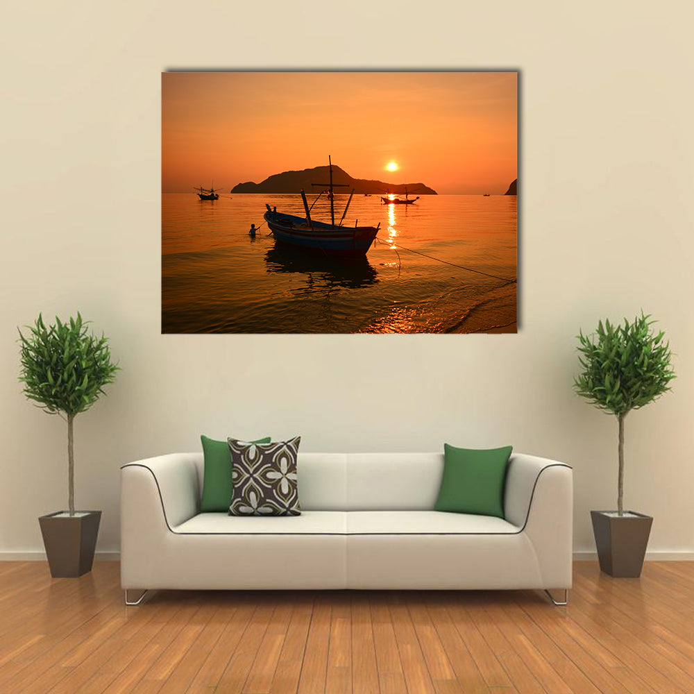 The Long Tail At The Beach On Sunrise Multi Panel Canvas Wall Art