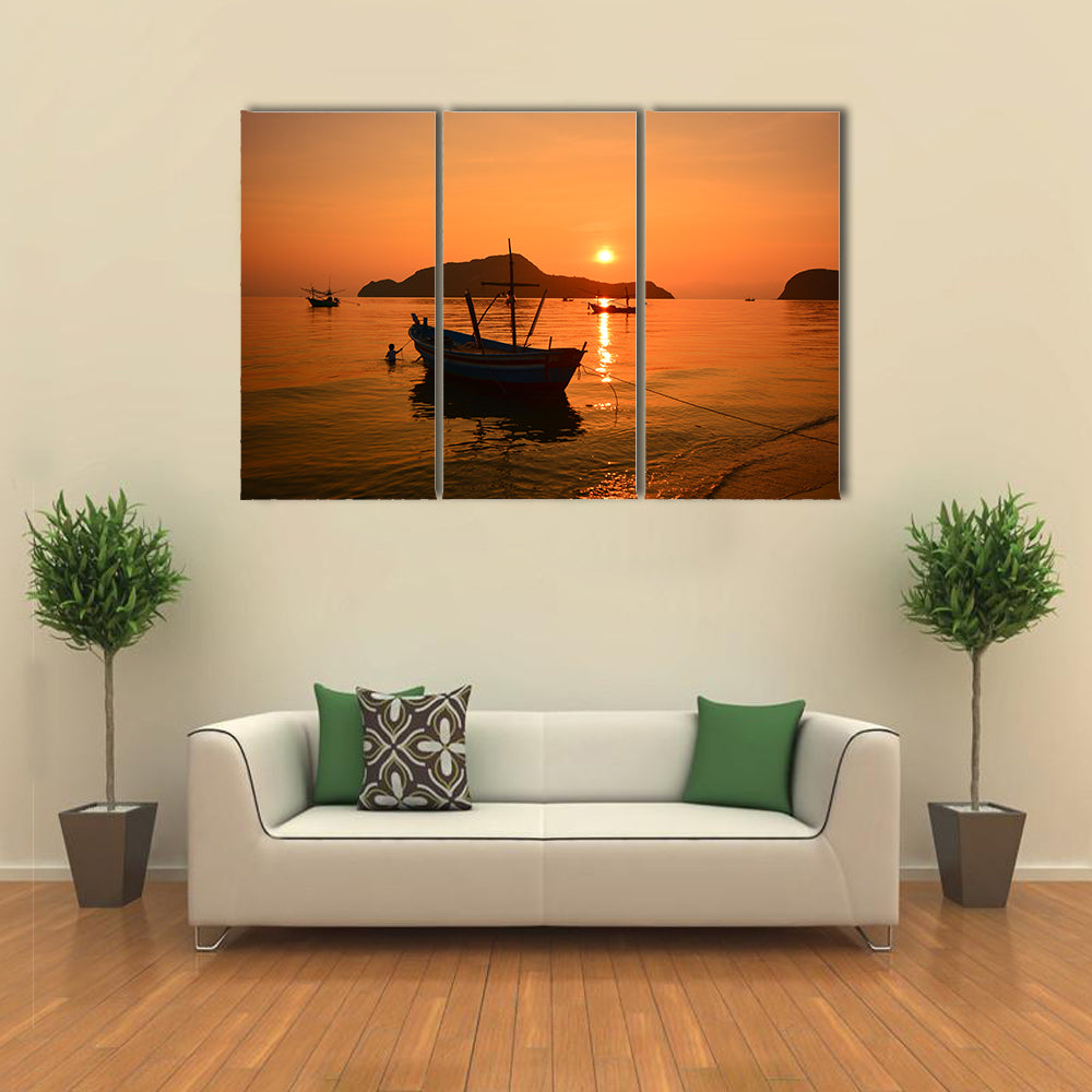 The Long Tail At The Beach On Sunrise Multi Panel Canvas Wall Art
