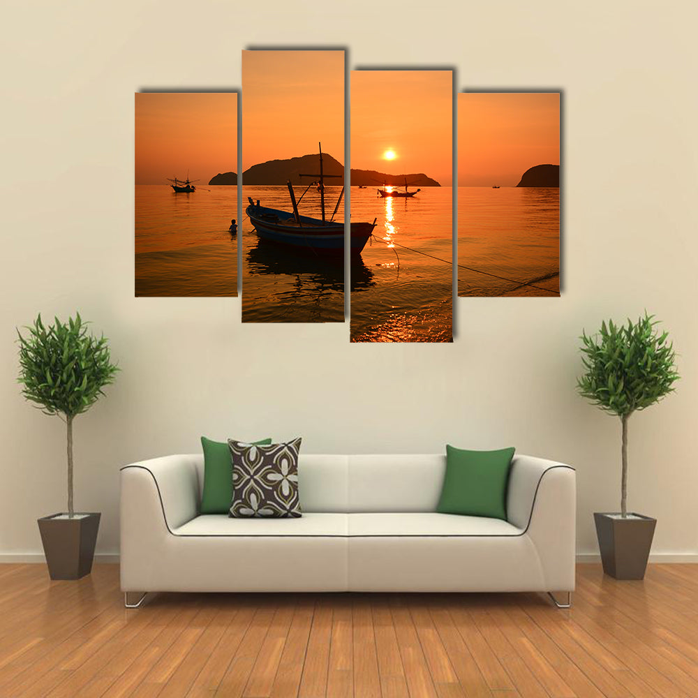 The Long Tail At The Beach On Sunrise Multi Panel Canvas Wall Art