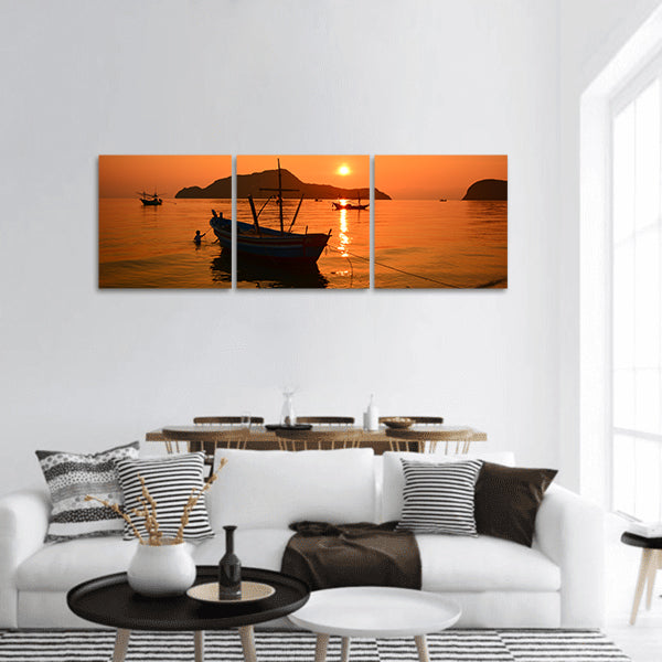 Long Tail Boat at Sunrise Beach panoramic canvas wall art