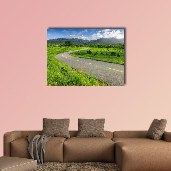 Beautiful countryside road under blue sky multi panel canvas wall art