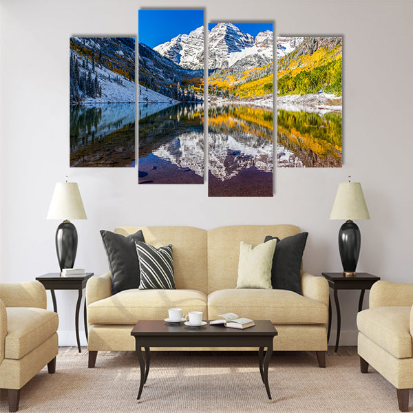 winter and Fall foliage at Maroon Bells, Aspen Multi panel canvas wall art