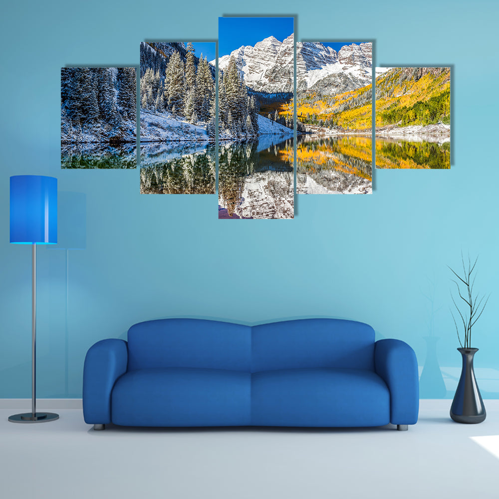 The Beauty Of The Winter And Fall Foliage At Maroon Bells, Aspen Multi Panel Canvas Wall Art