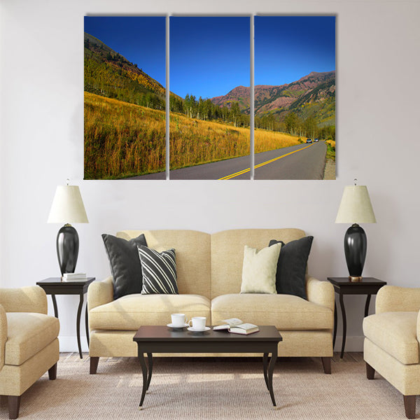 Beautiful autumn drive in Colorado Multi panel canvas wall art