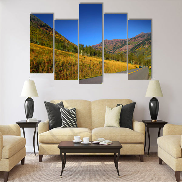Beautiful autumn drive in Colorado Multi panel canvas wall art