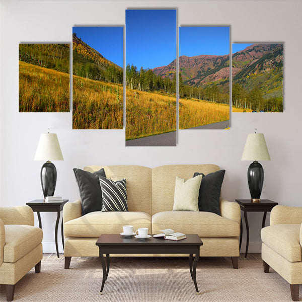 Beautiful autumn drive in Colorado Multi panel canvas wall art