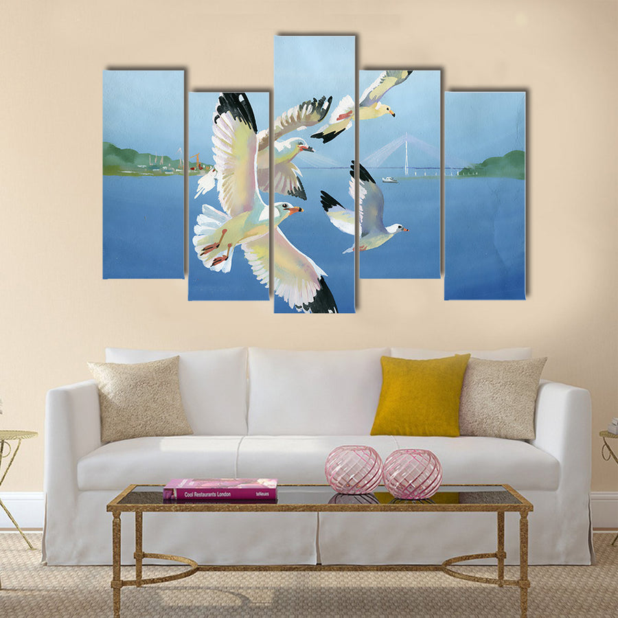 Watercolor seagulls Multi Panel Canvas Wall Art