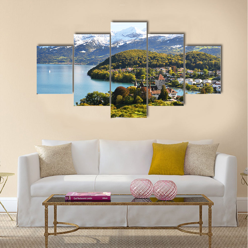 Spiez Castle, Switzerland multi panel canvas wall art