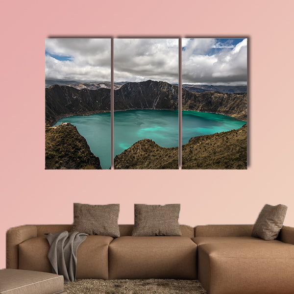 Quilotoa is a water-filled caldera, formed by the multi panel canvas wall art