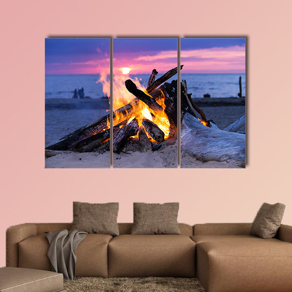  Blazing bonfire on the beach multi panel canvas wall art