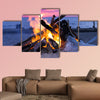  Blazing bonfire on the beach multi panel canvas wall art