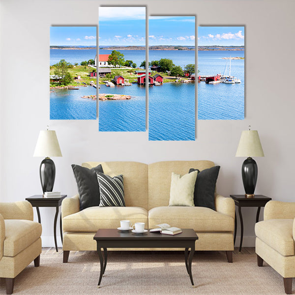 Small village with red buildings Market Multi panel canvas wall art