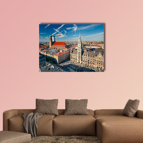 Aerial view of Munchen Marienplatz, New Town Hall and Frauenkirche wall art