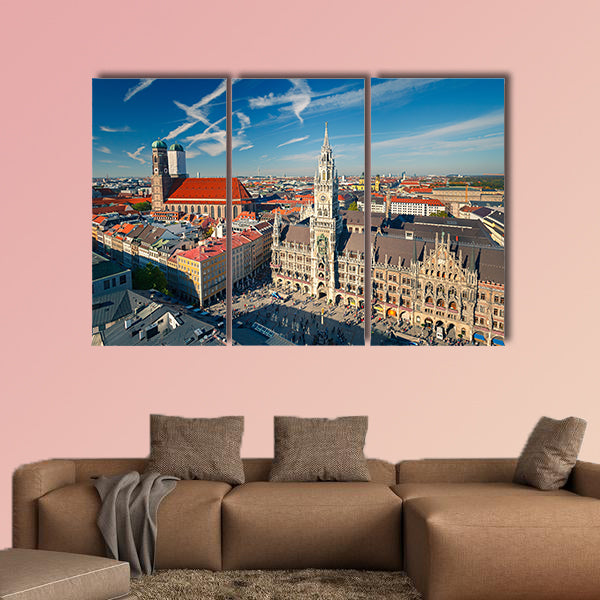Aerial view of Munchen Marienplatz, New Town Hall and Frauenkirche wall art