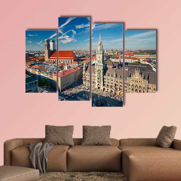Aerial view of Munchen Marienplatz, New Town Hall and Frauenkirche wall art