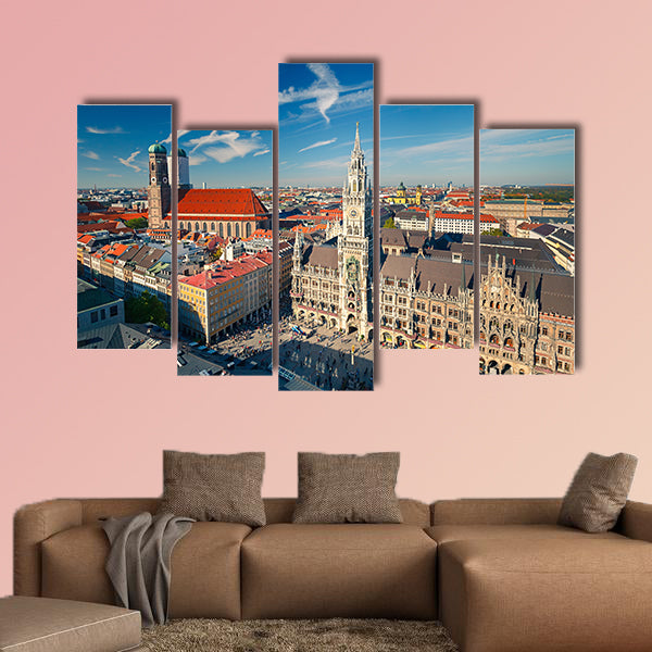 Aerial view of Munchen Marienplatz, New Town Hall and Frauenkirche wall art