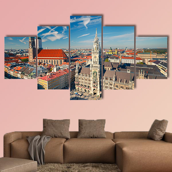 Aerial view of Munchen Marienplatz, New Town Hall and Frauenkirche wall art
