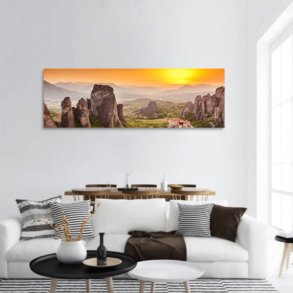 Meteora Roussanou Monastery at sunset, Greece panoramic canvas wall art