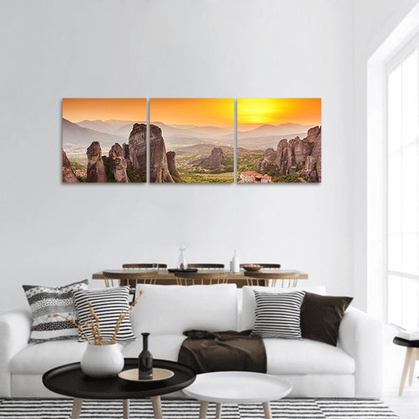 Meteora Roussanou Monastery at sunset, Greece panoramic canvas wall art