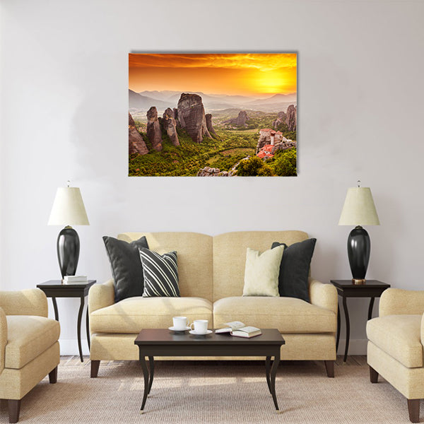 Meteora Roussanou Monastery at sunset Multi Panel Canvas Wall Art