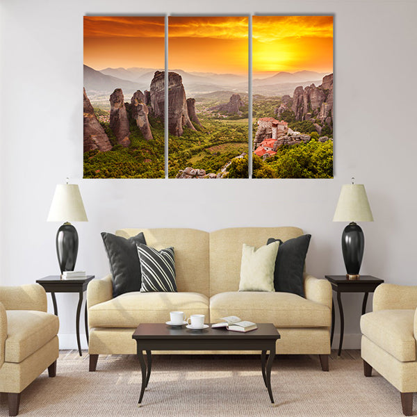 Meteora Roussanou Monastery at sunset Multi Panel Canvas Wall Art