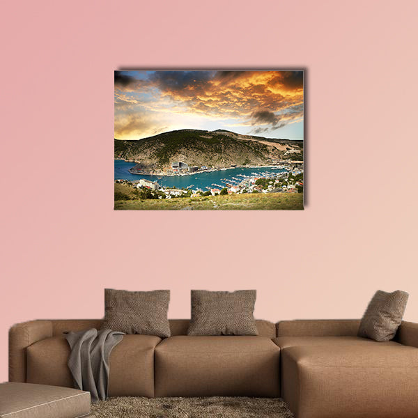 Beautiful view on the seascape with mountains multi panel canvas wall art
