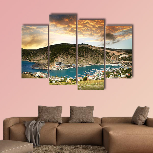 Beautiful view on the seascape with mountains multi panel canvas wall art