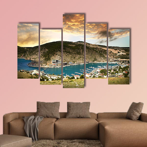 Beautiful view on the seascape with mountains multi panel canvas wall art