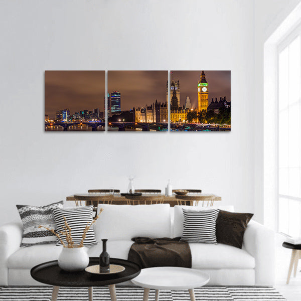 Big Ben and Westminster Bridge at night, London, UK panoramic canvas wall art