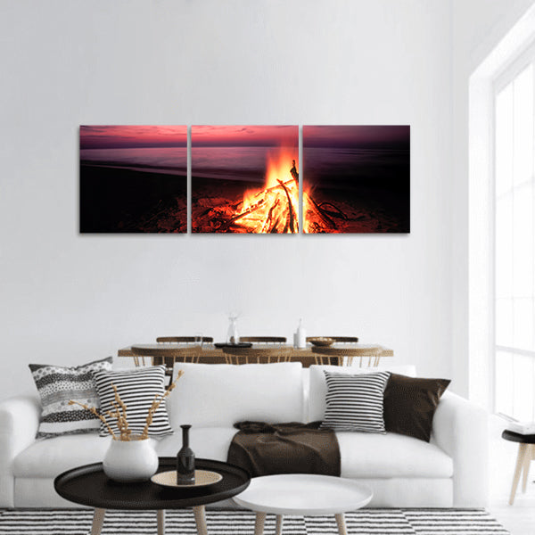 Beach Campfire on Lake Superior panoramic canvas wall art