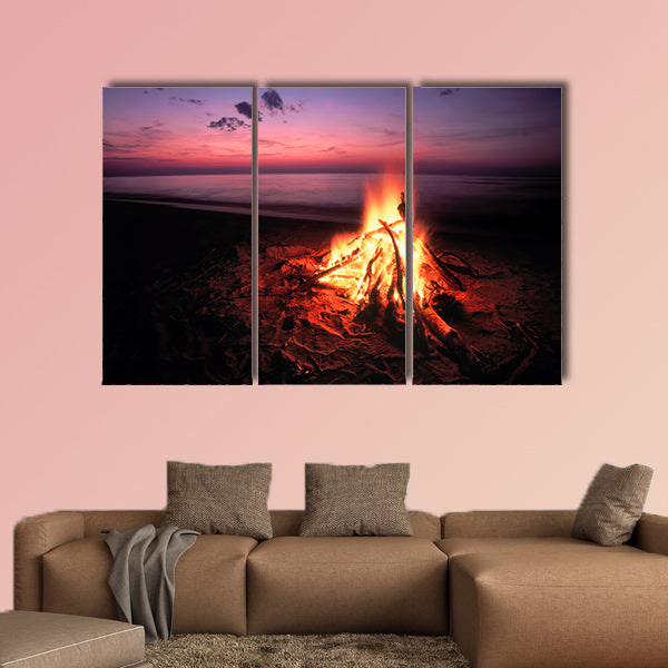 Beach Campfire on Lake Superior multi panel canvas wall art