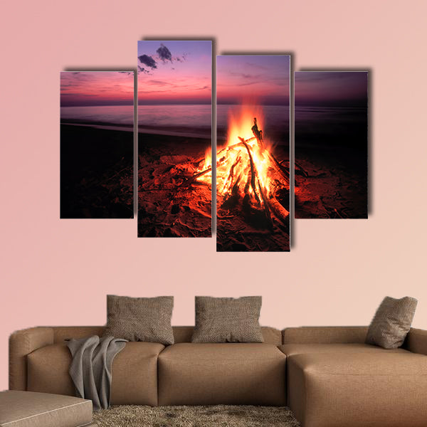 Beach Campfire on Lake Superior multi panel canvas wall art