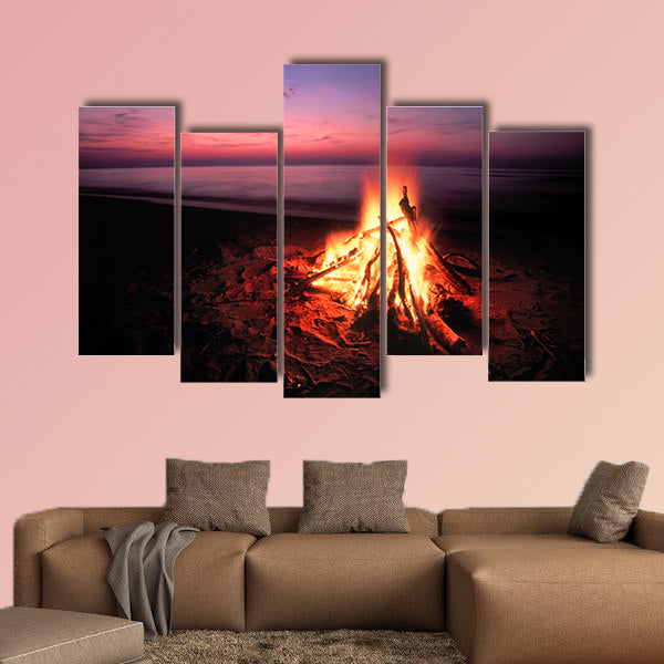 Beach Campfire on Lake Superior multi panel canvas wall art