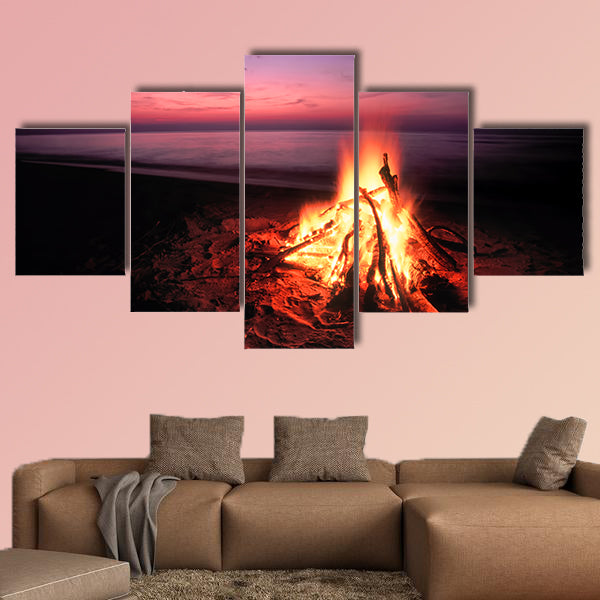 Beach Campfire on Lake Superior multi panel canvas wall art