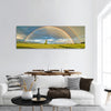 Tree in a blueberry field under a double rainbow panoramic canvas wall art