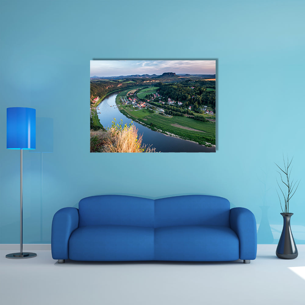 Evening Landscape At The Bastei Rocks In Germany Multi Panel Canvas Wall Art